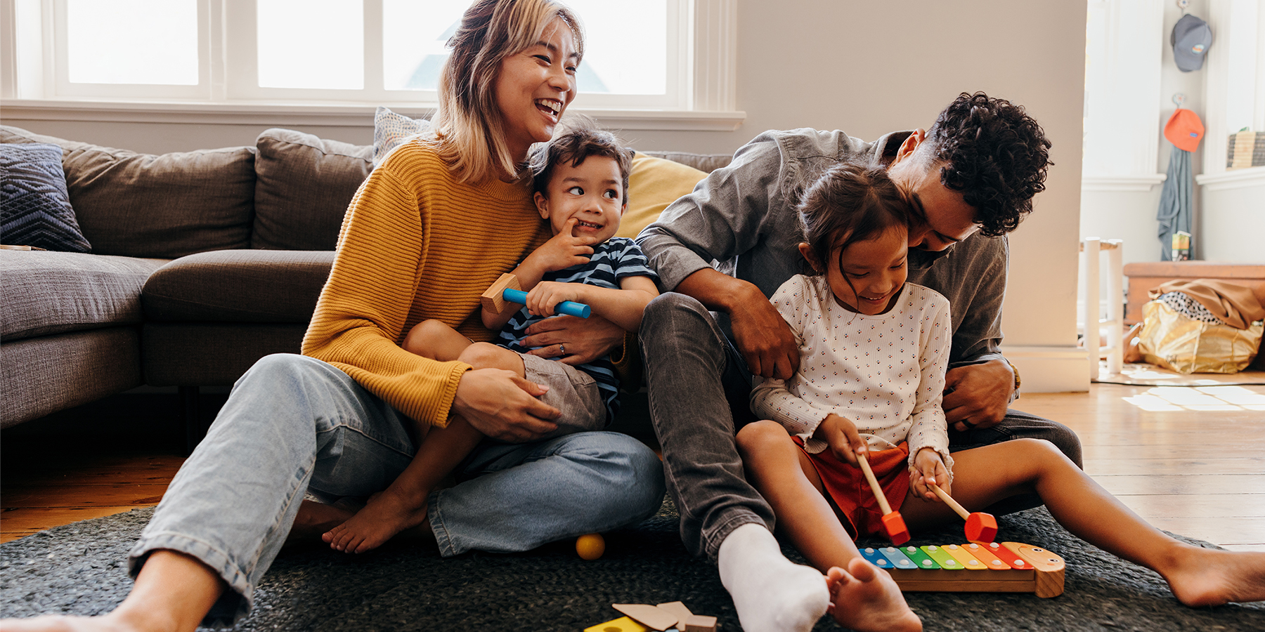 Family at home with children.